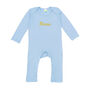 Personalised Organic Name Baby Romper Blue, thumbnail 2 of 5