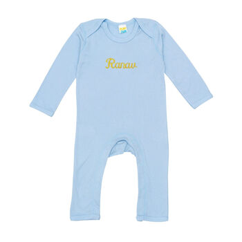 Personalised Organic Name Baby Romper Blue, 2 of 5