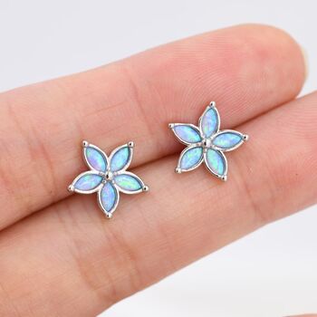 Blue Opal Flower Stud Earrings In Sterling Silver, 3 of 11