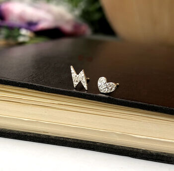 Well Done Exam Sterling Silver Lightening Bolt And Heart Mismatched Earrings, 9 of 12