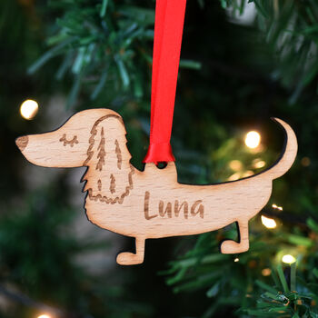Dachshund Personalised Dog Wooden Christmas Decoration, 7 of 12