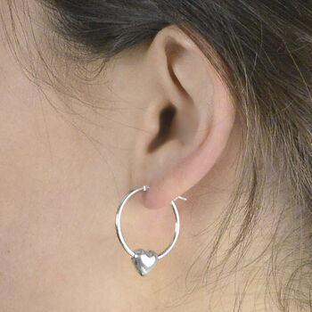 Heart On Hoop Earrings Sterling Silver, 2 of 4
