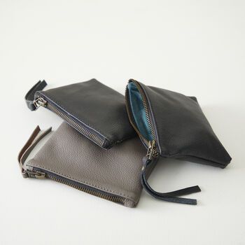 Fair Trade Leather Zip Coin Purse Contrast Lining, 6 of 12