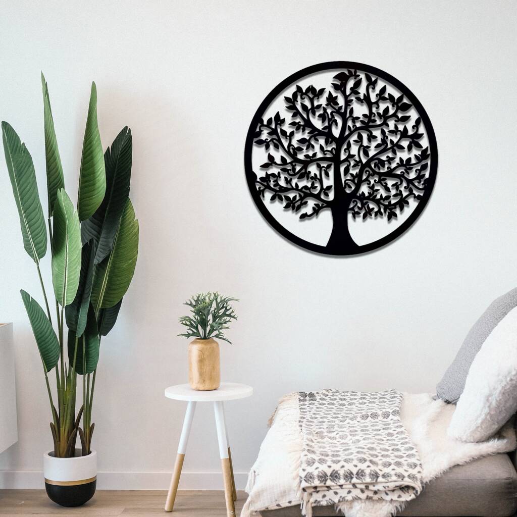 Wooden Tree Of Life Wall Art, Round Tree Wall Decor By Duke Craft