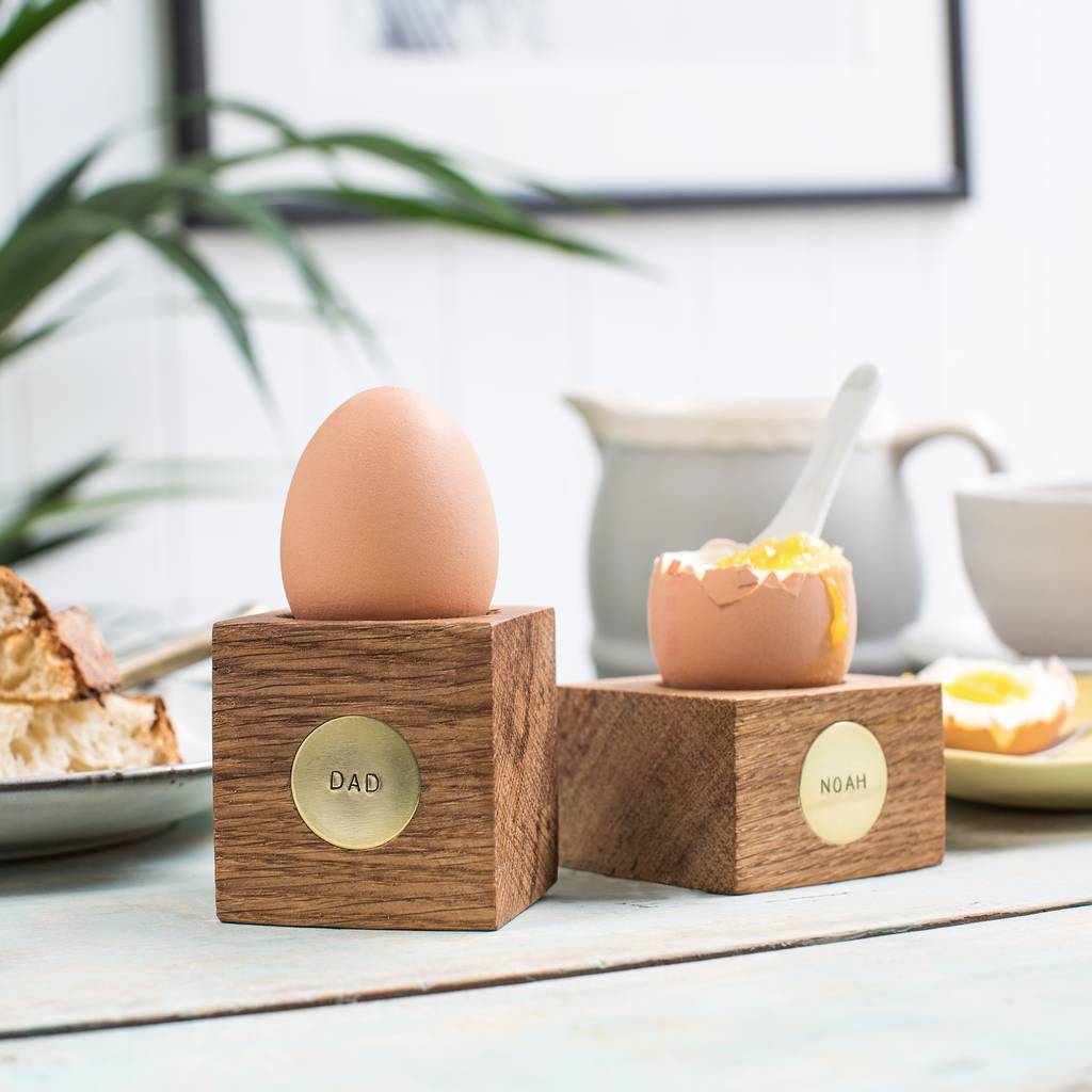 Personalised Oak And Brass Egg Cup, 1 of 3