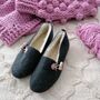 Graphite Felt Ballerina Slippers With Pink Details, thumbnail 5 of 7