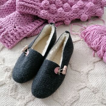 Graphite Felt Ballerina Slippers With Pink Details, 5 of 7