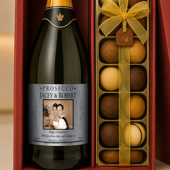 Personalised Photo Prosecco With Truffles Gift Set With Any Name And Message. Perfect For Birthdays Or Weddings, 2 of 6
