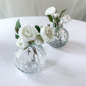 Set Of Two Round Clear Pressed Glass Vases Eight.5cm, 2 of 5