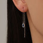 Tiny Sapphire Blue Marquise Cz Threader Earrings In Sterling Silver, thumbnail 1 of 11