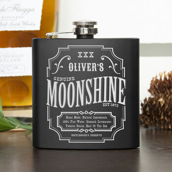 Personalised Moonshine Matte Black Hip Flask, 2 of 7