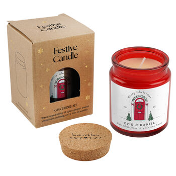 Personalised Gingerbread Scented Christmas Candle | 'First Christmas In Your New Home!' | Red, 2 of 2