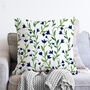 Blue Floral Cushion Cover With Green Leaves, thumbnail 1 of 3