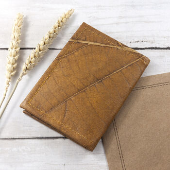 Vegan Teak Leaf Leather Folding Card Holder, 6 of 10