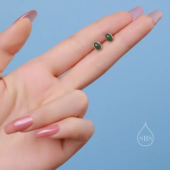 Genuine Green Japer Jade Stone Oval Stud Earrings, 5 of 12