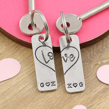 Couples Gift Love Heart Pair Of Personalised Keyrings, 3 of 5