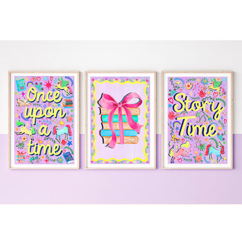 Purple Story Time Print – Nursery Wall Art With Unicorns, Stars, Flowers And Books For Girls’ Bedroom Or Reading Nook, 3 of 7