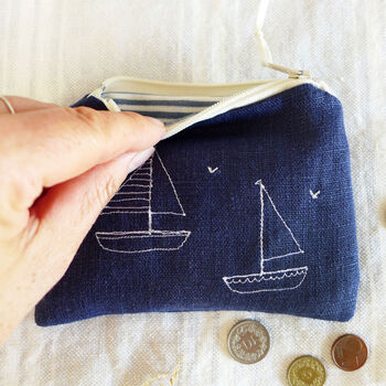 Embroidered Linen Boats Purse, 5 of 5