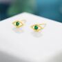 Sterling Silver Tiny Emerald Green Evil Eye Stud Earrings, thumbnail 2 of 12