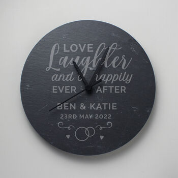 Personalised Love Laughter Slate Clock, 2 of 3