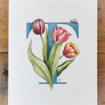 T Is For Tulips Flower Letter Print, Personalised, 2 of 7