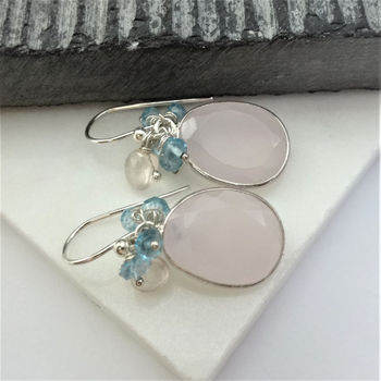 Pink Quartz Blue Topaz Cluster Earrings, 6 of 6