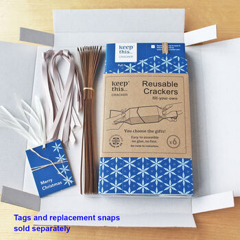 Six Reusable 'Midnight Blue' Christmas Crackers, 4 of 6