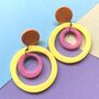 Brightly Coloured Wonky Hoop Retro Style Earrings, thumbnail 3 of 9
