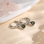 Sterling Silver Moss Agate Droplet Huggie Hoop Earrings, thumbnail 2 of 11