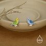 Sterling Silver Mismatched Enamel Budgie Stud Earring, thumbnail 2 of 12