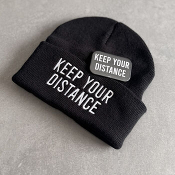Keep Your Distance Embroidered Beanie Hat – Singles' Day Gift, 3 of 6