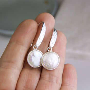 Sterling Silver Freshwater Coin Pearl Earrings, 3 of 10