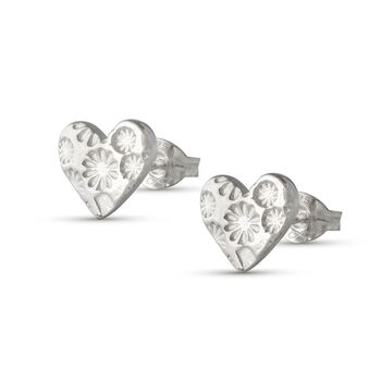 Silver Floral Heart Studs, 2 of 5