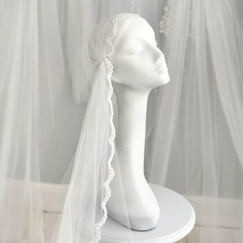 Juliet Cap Wedding Veil With Lace Edge • Lace Juliet Cap Wedding Veil • Deco Wedding Veil Juliet Cap, 4 of 6