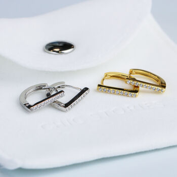 Sterling Silver Crystal Bar Huggie Hoop Earrings, 7 of 7