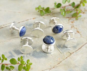 Blue Sapphire Shirt Studs In Sterling Silver Set Of Six, 3 of 3