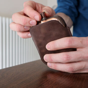 Copper Hip Flask With Vintage Leather Sleeve, 12 of 12