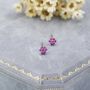 Pair Of Very Tiny Ruby Pink Cz Flower Stud Earrings In Sterling Silver, thumbnail 7 of 12