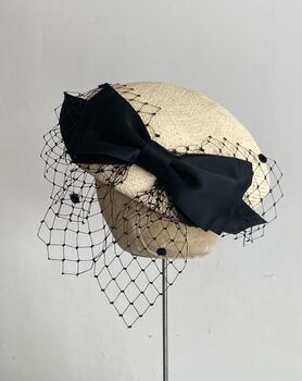 Straw Beret Occasion Hat With Black Bow 'Penelope', 10 of 10