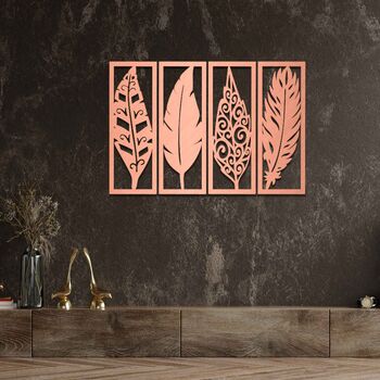 Four Panel Wooden Feather Design Wall Decor Handmade In The UK, 5 of 9
