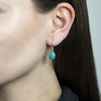 Sterling Silver Dangly Turquoise Oval Earrings, 2 of 3