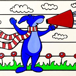The Nifty Illustrator Logo - Blue Director Dude/Dog With Red Megaphone
