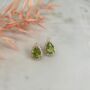 Peridot 18k Rose Gold Plated Pear Drop Stud Earrings, thumbnail 1 of 4