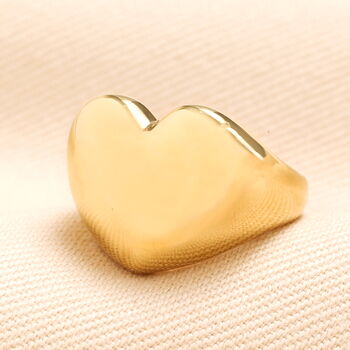 Stainless Steel Chunky Heart Signet Ring In Gold Plating, 2 of 4