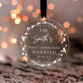 First Christmas Married Bauble Personalised Couple Gift, 4 of 10