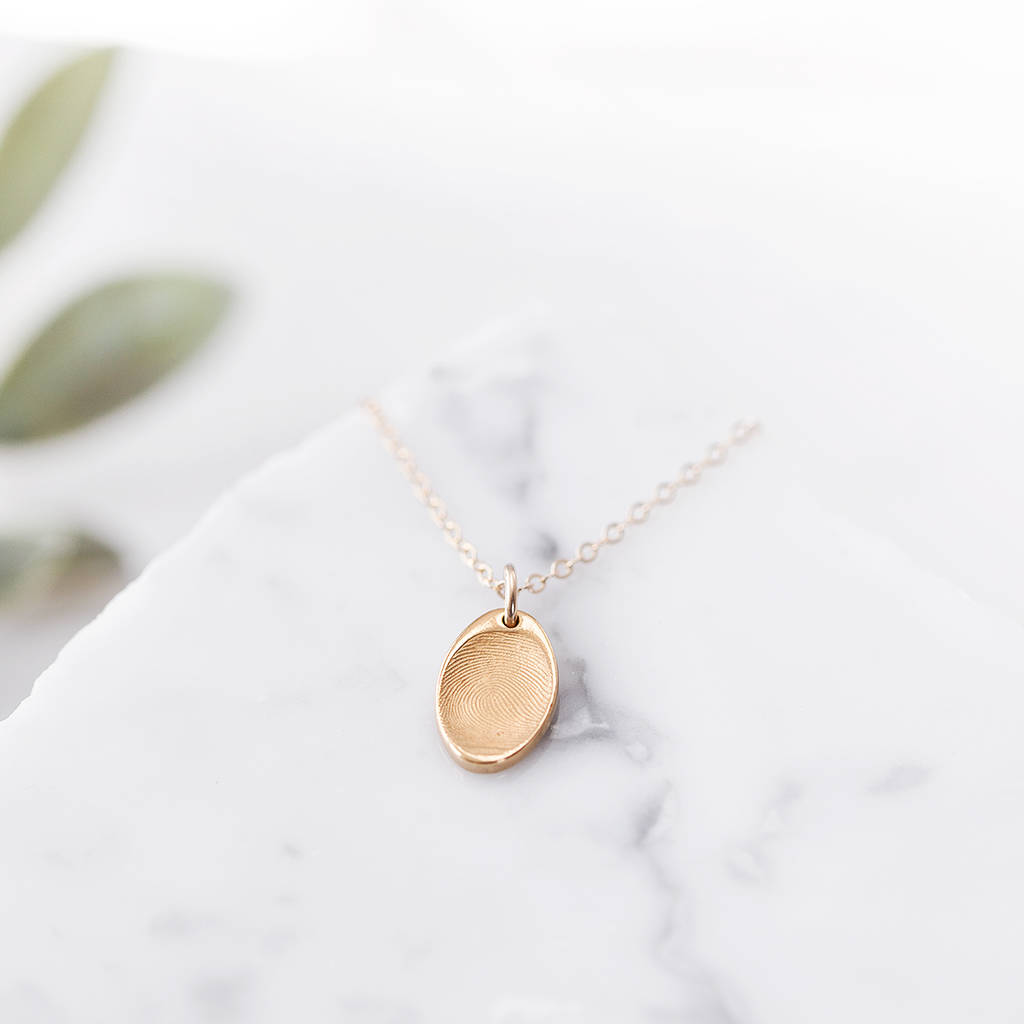 Yellow Gold Plated Tiny Oval Fingerprint Necklace, 1 of 8