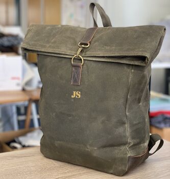 Personalised Waxed Canvas Backpack, 6 of 8