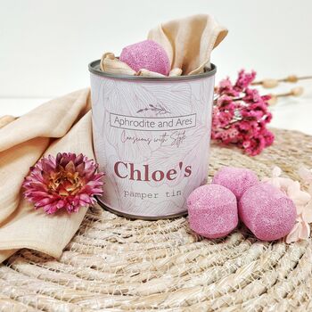 'Pink Bath In A Tin' Personalised Vegan Gift, 2 of 8