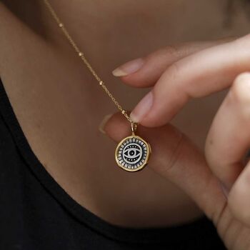 Gold Plated Sterling Silver Evil Eye Round Necklace, 2 of 12