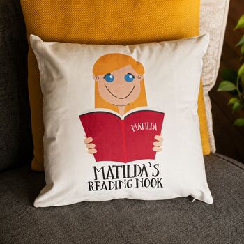 Personalised Girl's Face Cushion Gift For Book Lovers, 4 of 10